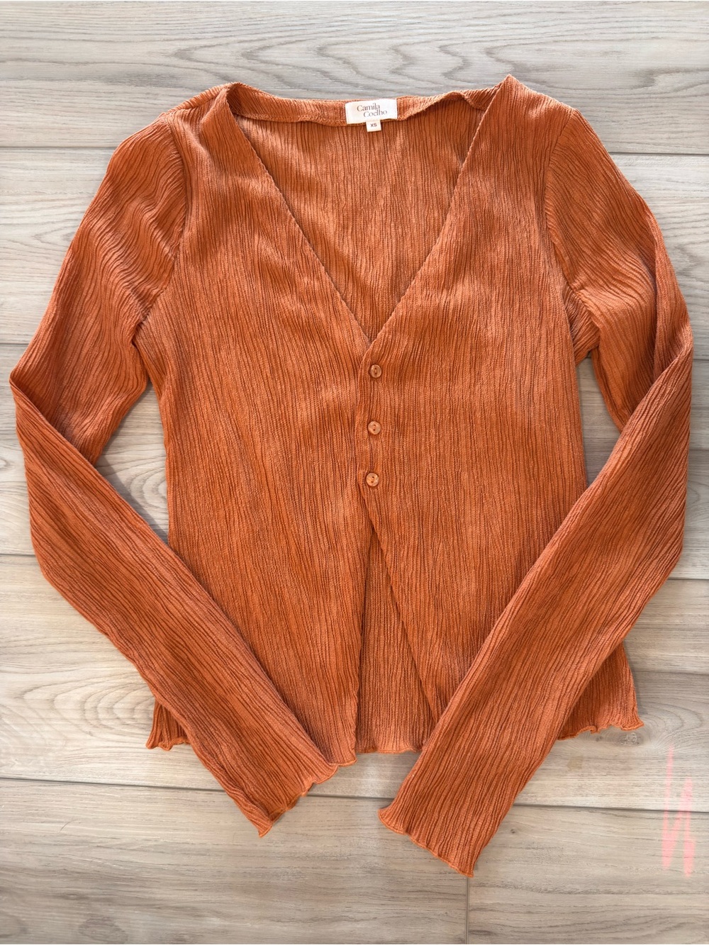 Camila Coelho Rust Orange Ribbed Button-Front Top